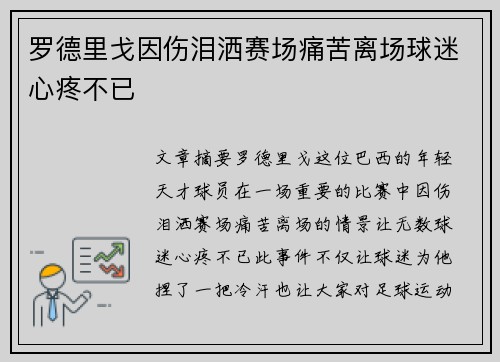 罗德里戈因伤泪洒赛场痛苦离场球迷心疼不已 罗德里戈因伤泪洒赛场痛苦离场球迷心疼不已