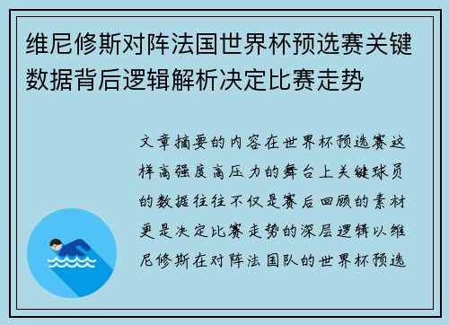 维尼修斯对阵法国世界杯预选赛关键数据背后逻辑解析决定比赛走势